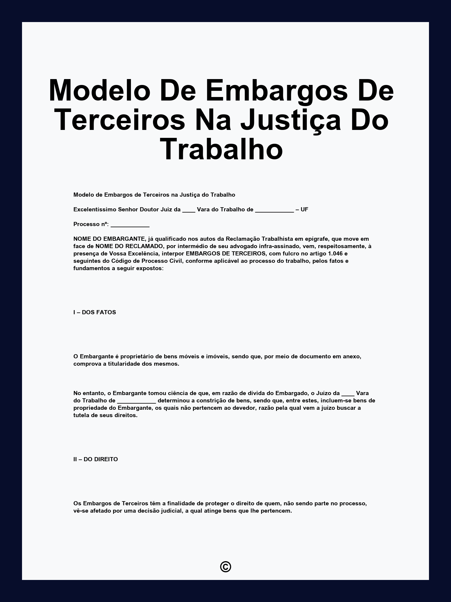 Modelo De Embargos De Terceiros Na Justiça Do Trabalho