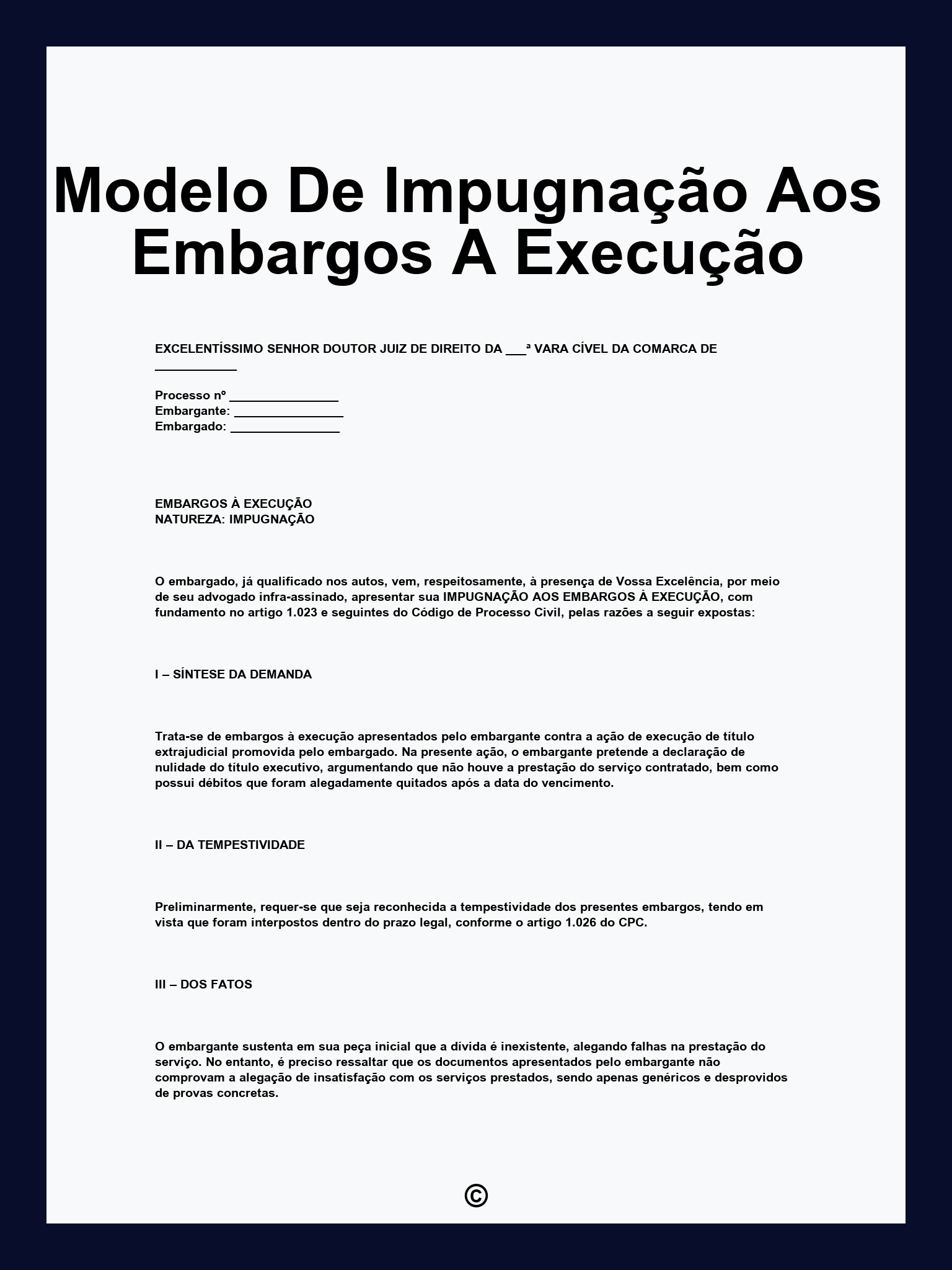 Modelo De Impugnação Aos Embargos A Execução