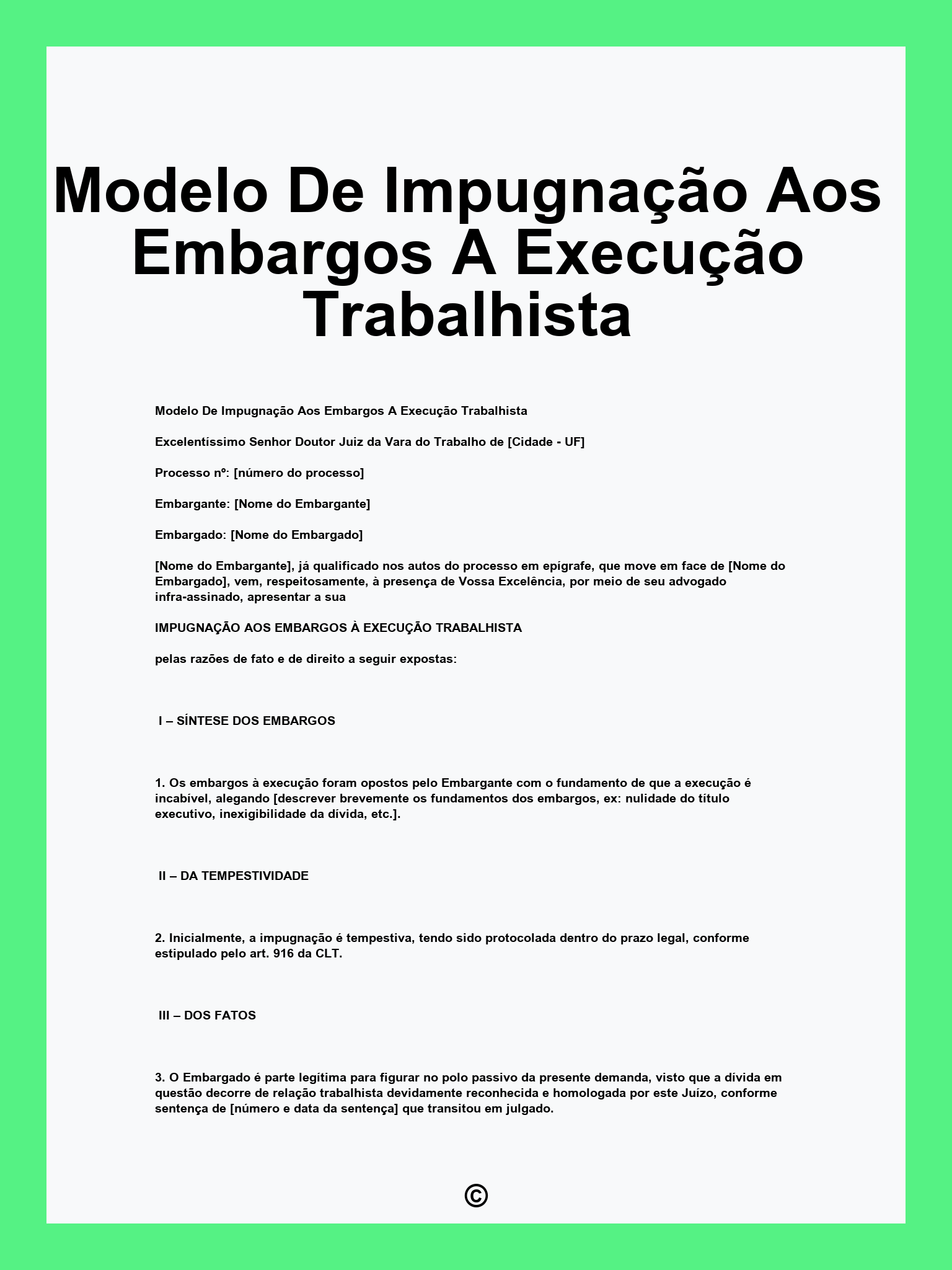 Modelo De Impugnação Aos Embargos A Execução Trabalhista