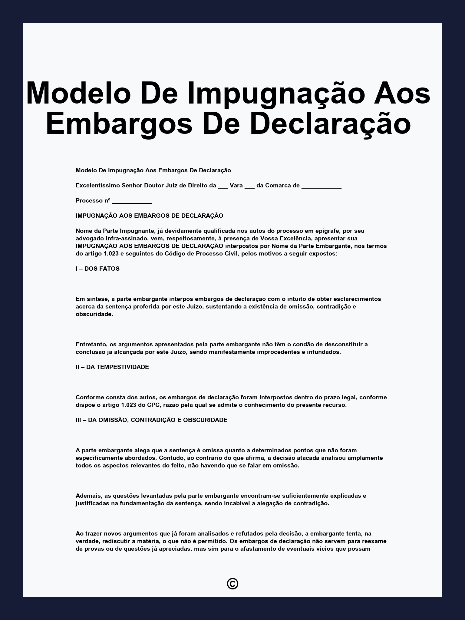 Modelo De Impugnação Aos Embargos De Declaração