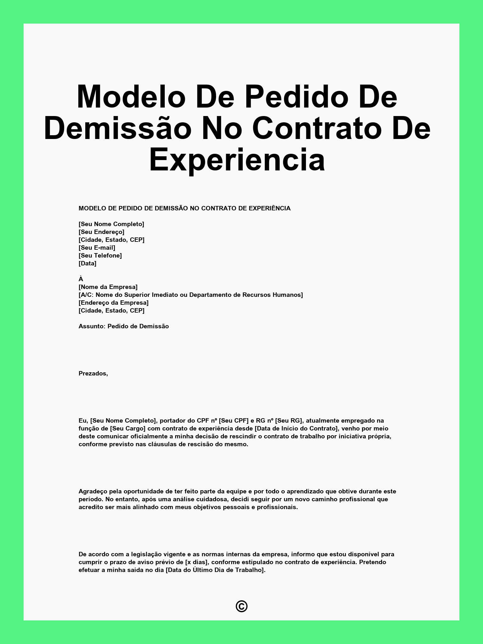 Modelo De Pedido De Demissão No Contrato De Experiencia
