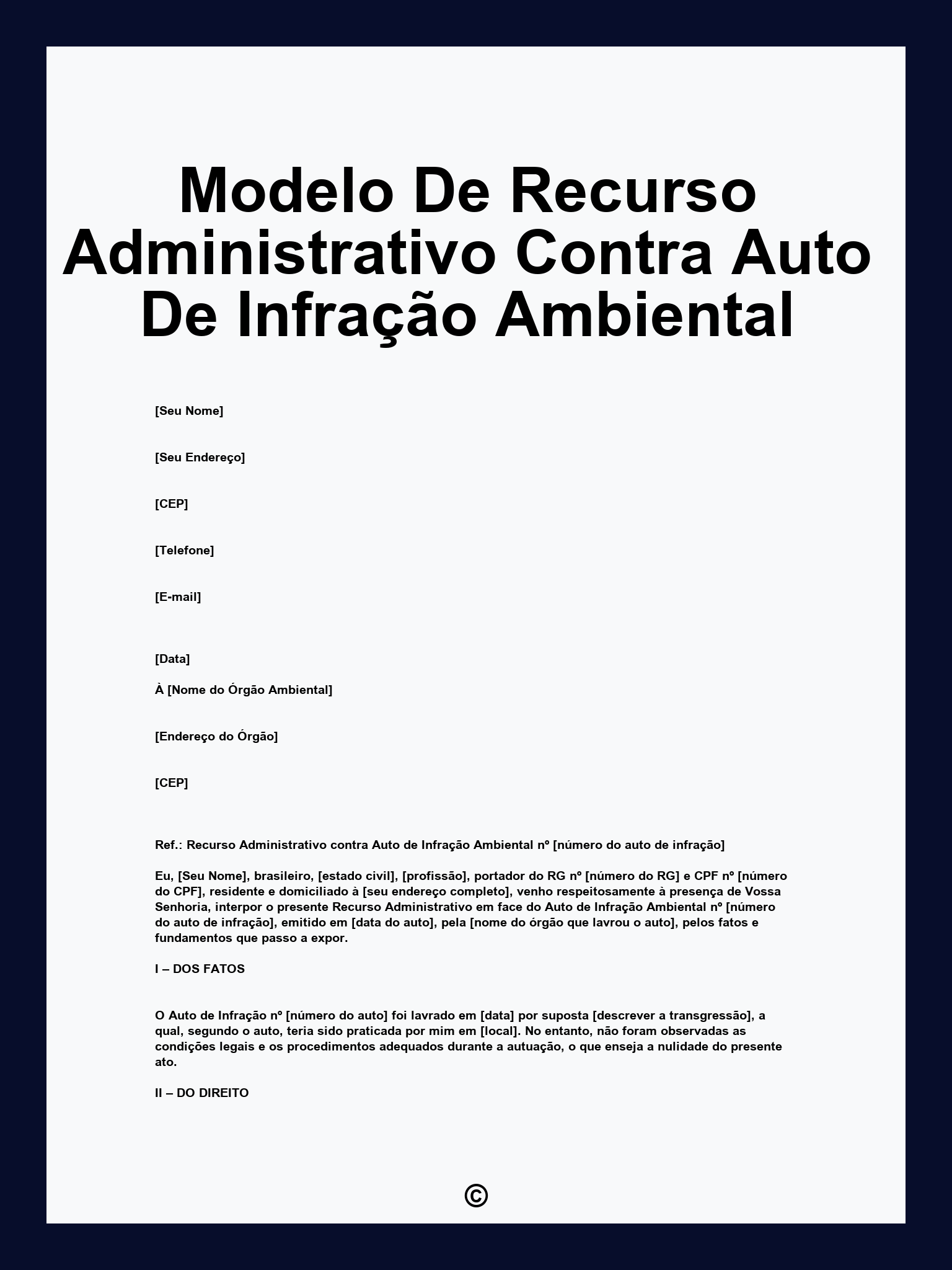 Modelo De Recurso Administrativo Contra Auto De Infração Ambiental