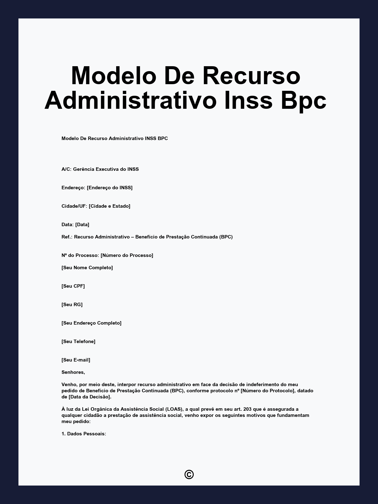Modelo De Recurso Administrativo Inss Bpc