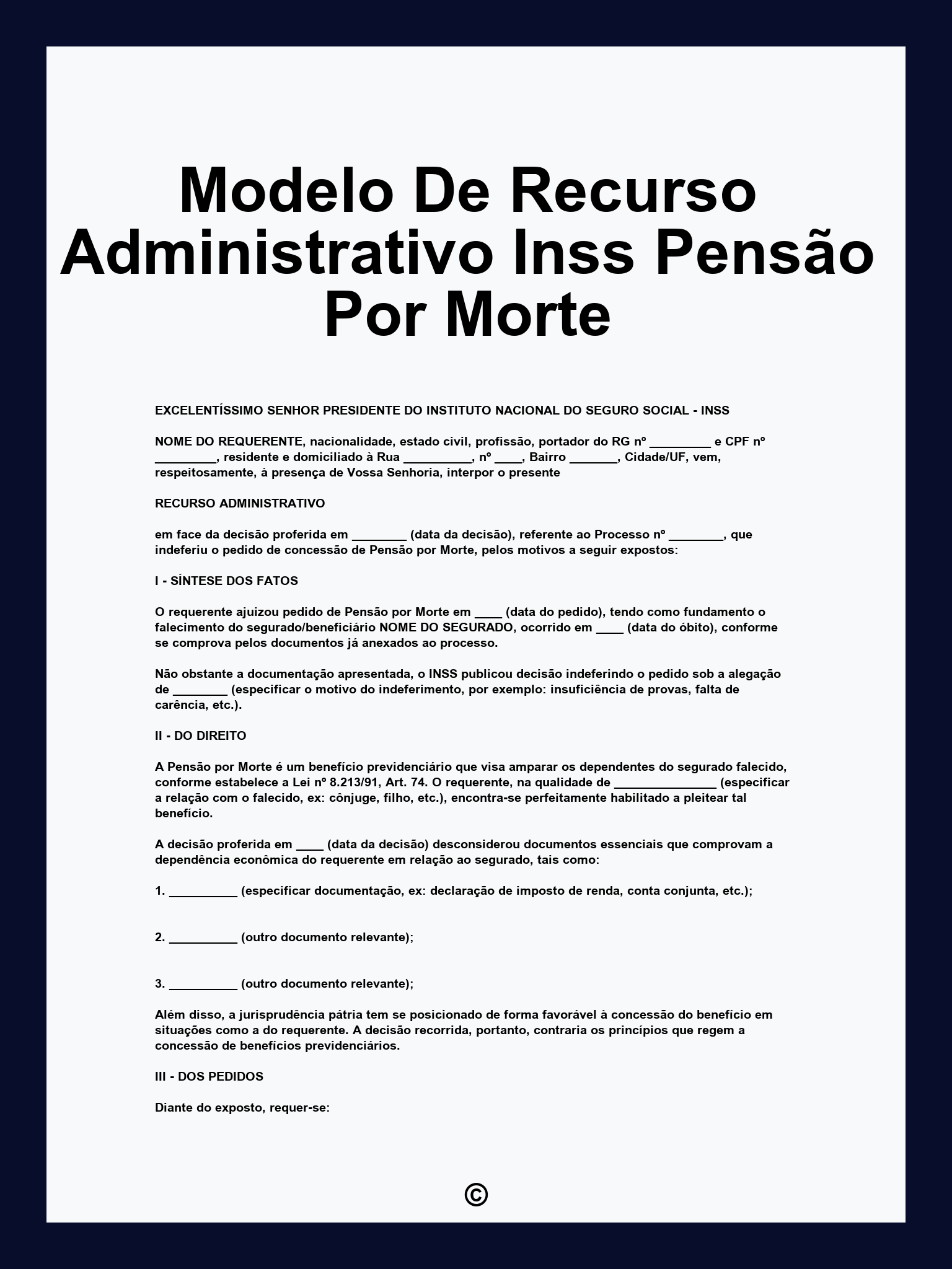Modelo De Recurso Administrativo Inss Pensão Por Morte