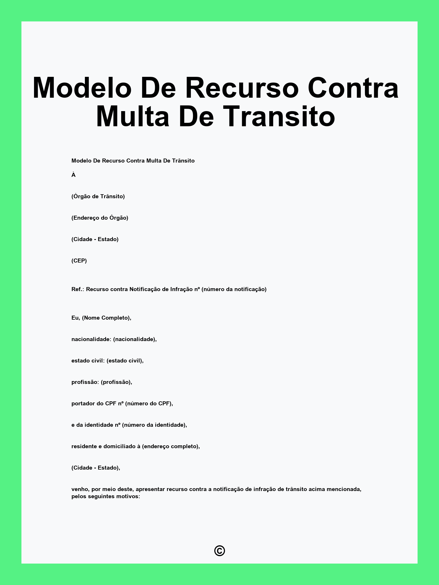 Modelo De Recurso Contra Multa De Transito