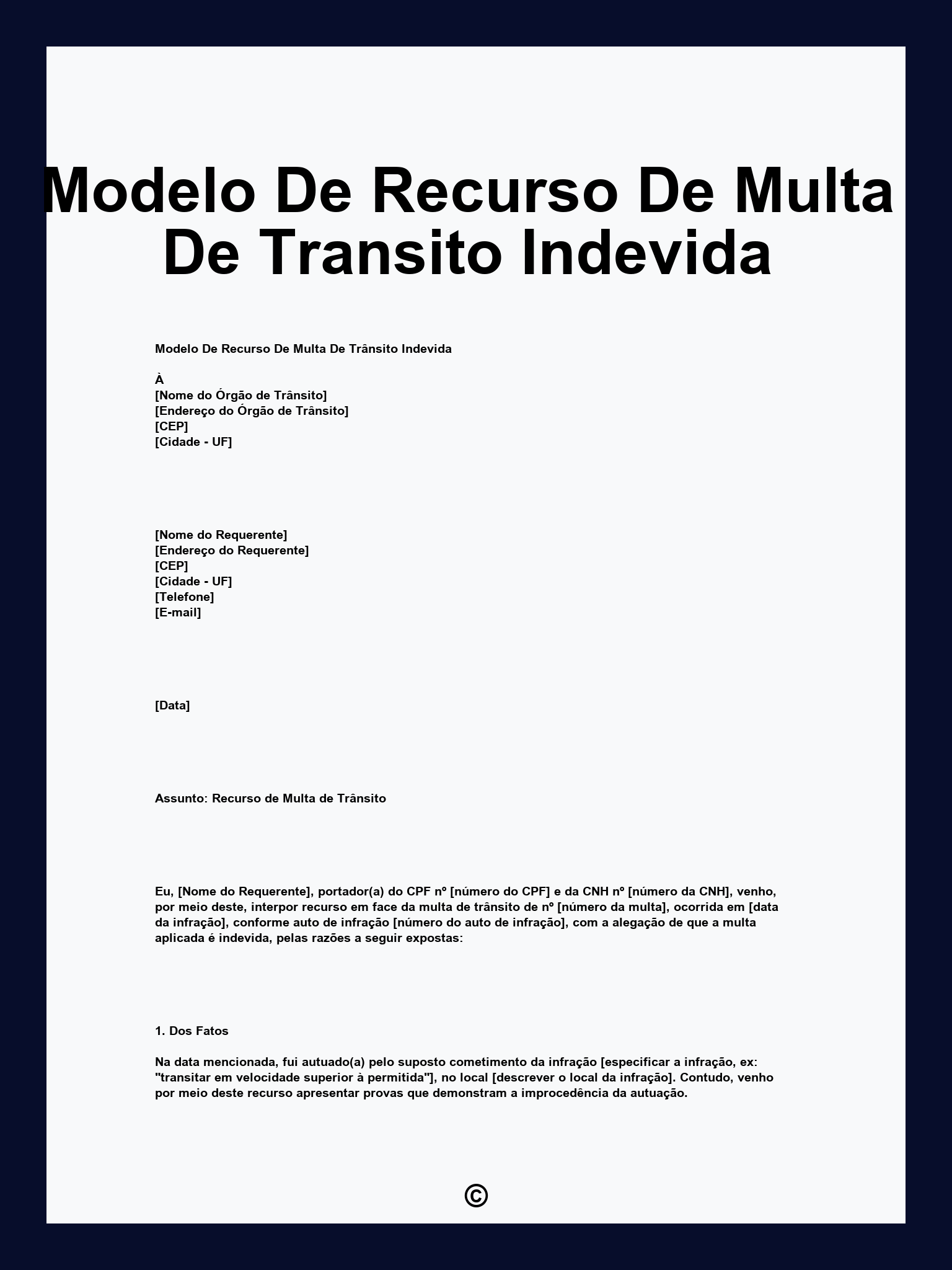Modelo De Recurso De Multa De Transito Indevida