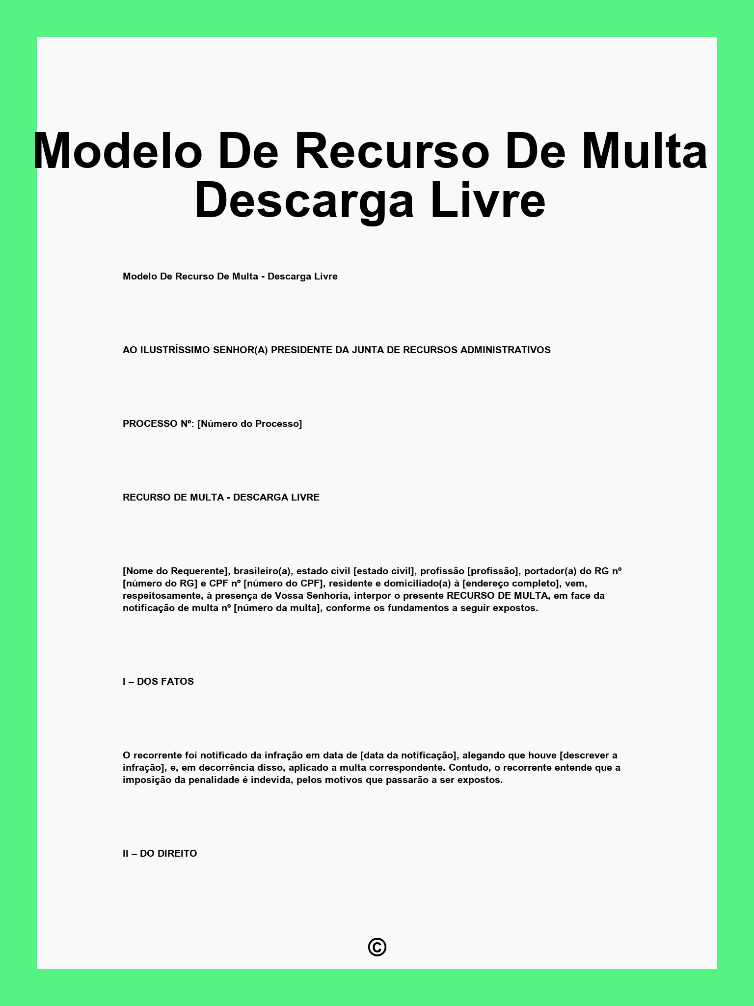 Modelo De Recurso De Multa Descarga Livre