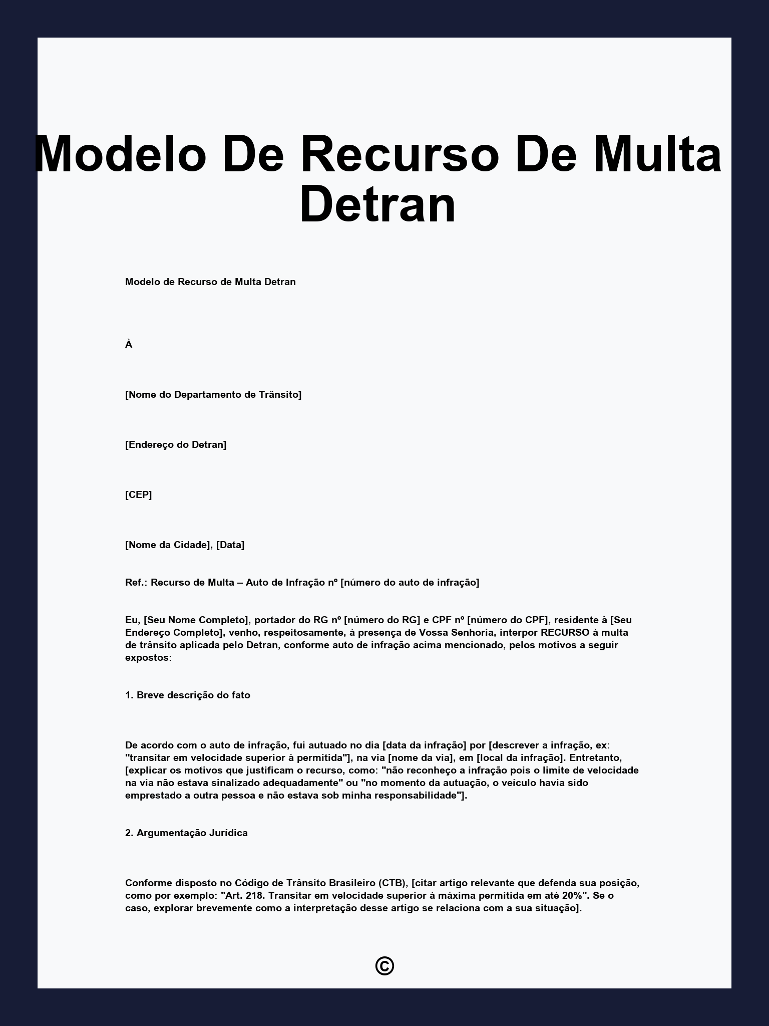Modelo De Recurso De Multa Detran