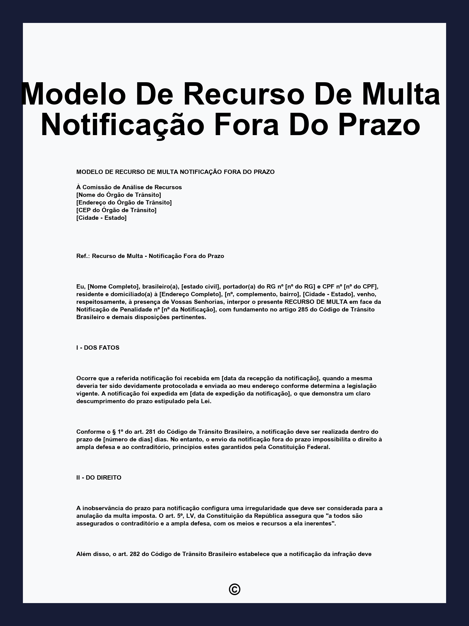 Modelo De Recurso De Multa Notificação Fora Do Prazo