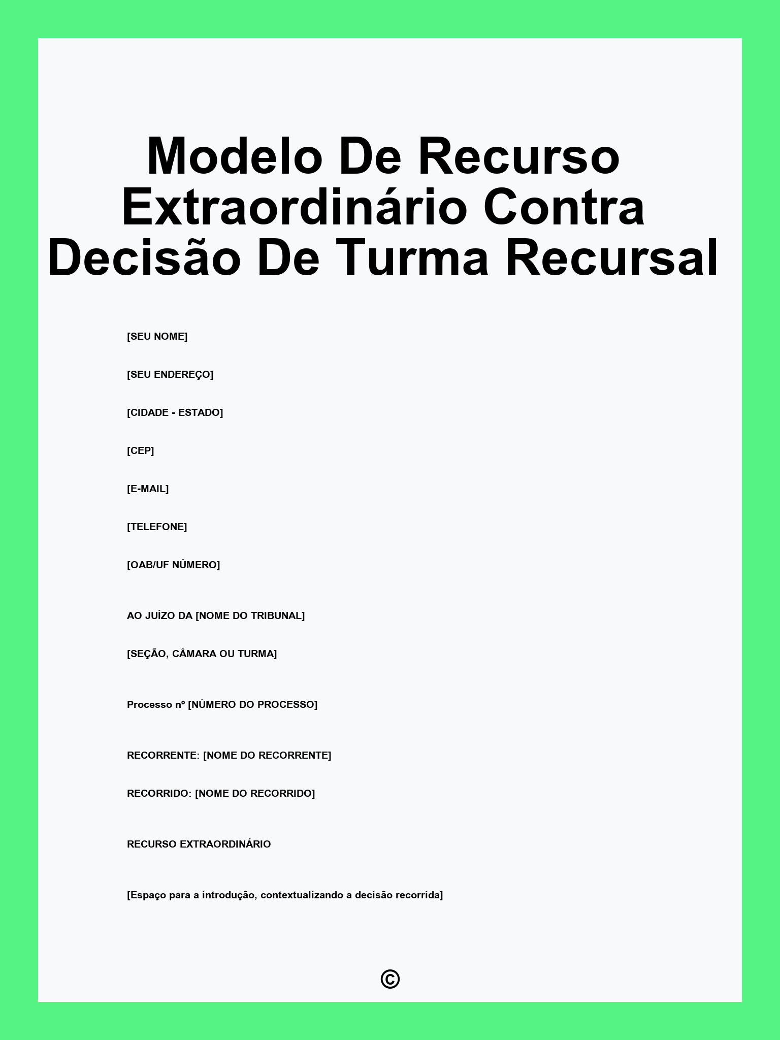 Modelo De Recurso Extraordinário Contra Decisão De Turma Recursal