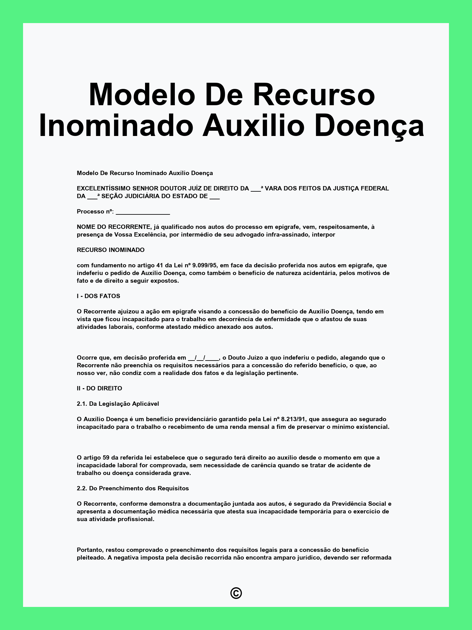 Modelo De Recurso Inominado Auxilio Doença