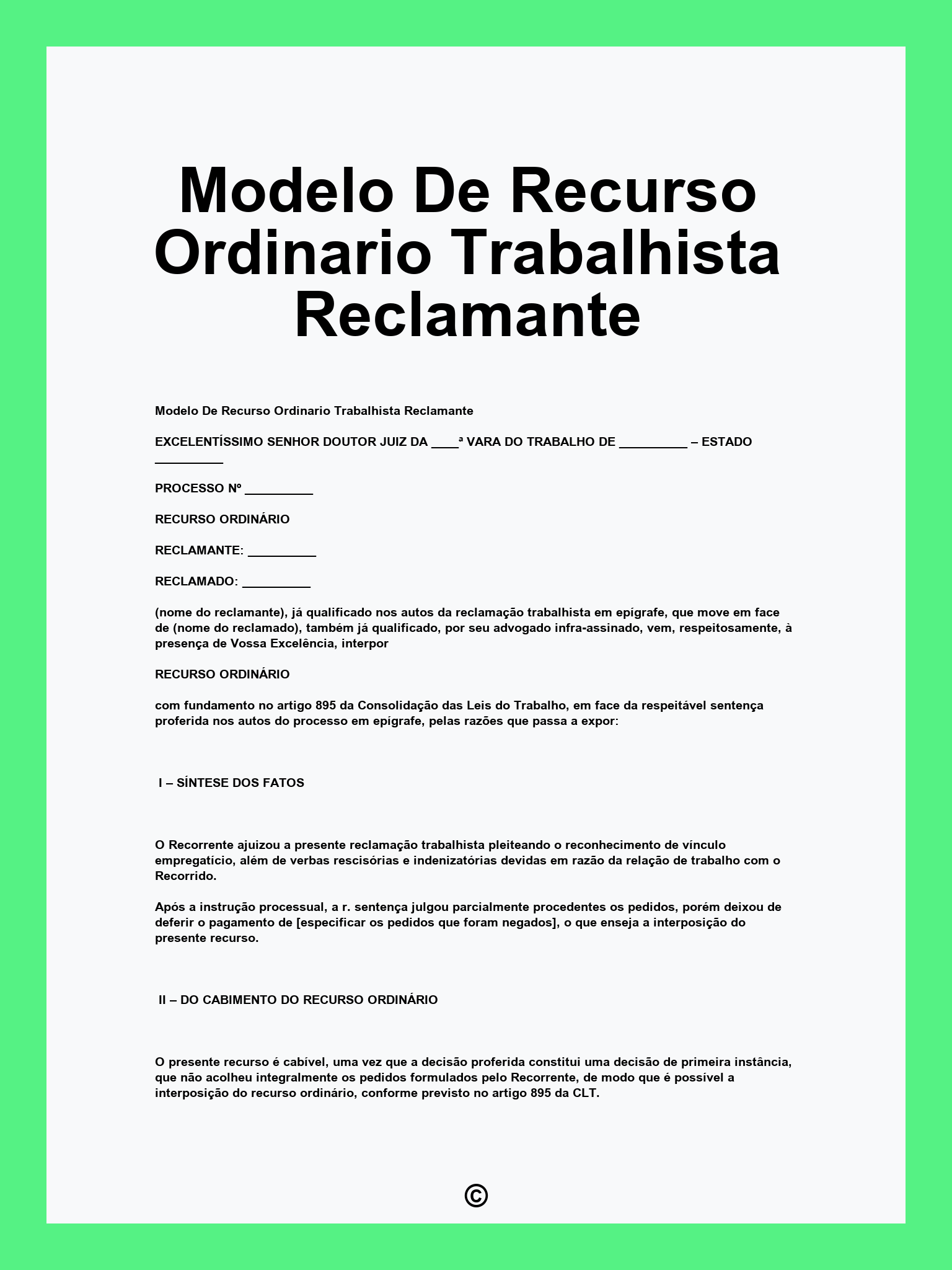 Modelo De Recurso Ordinario Trabalhista Reclamante
