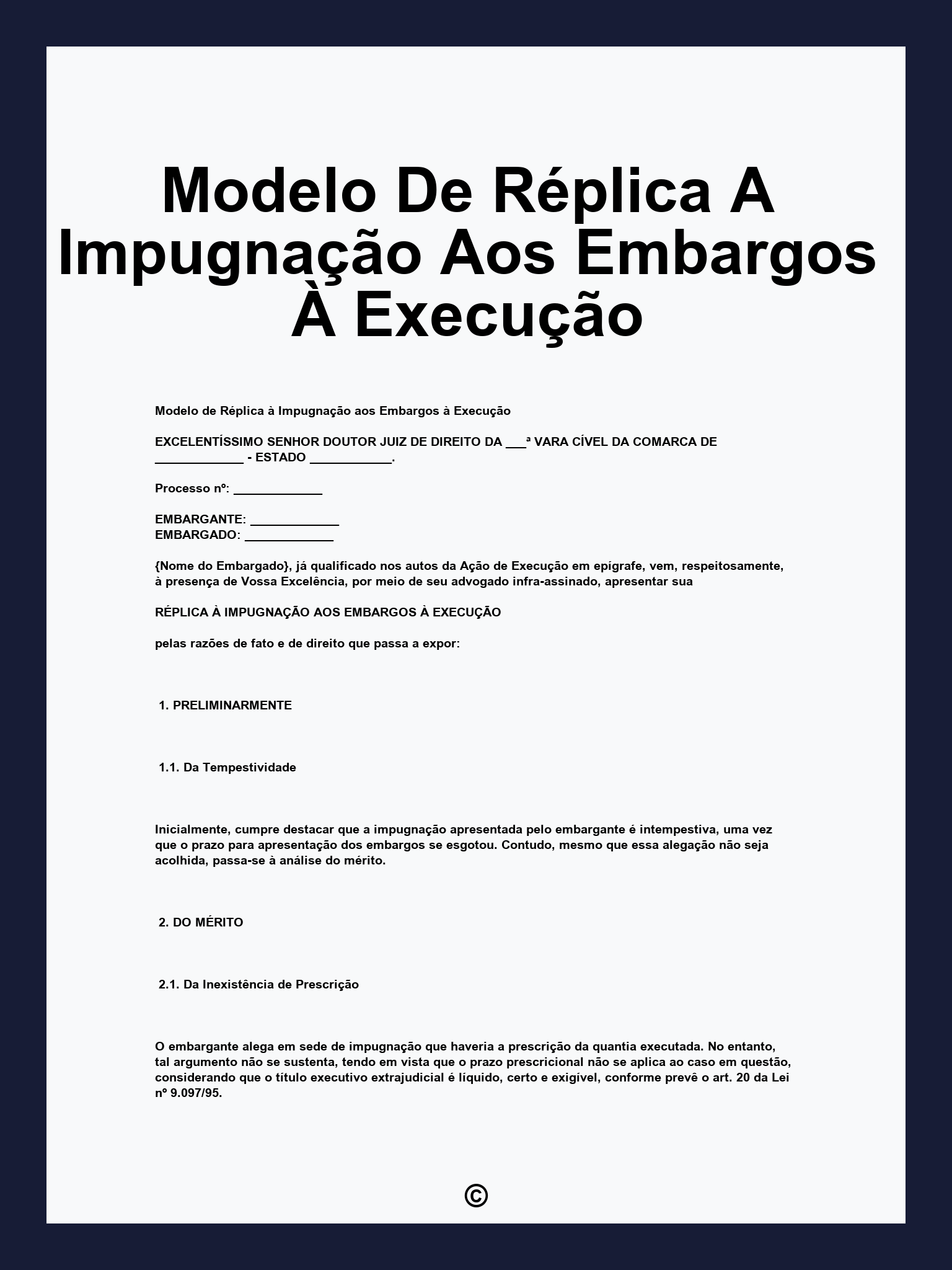 Modelo De Réplica A Impugnação Aos Embargos À Execução