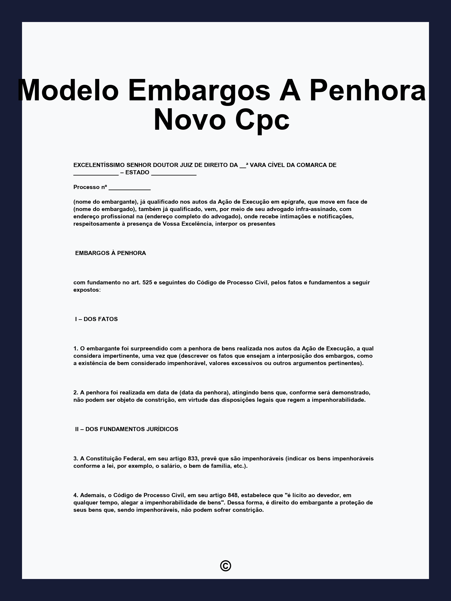 Modelo Embargos A Penhora Novo Cpc