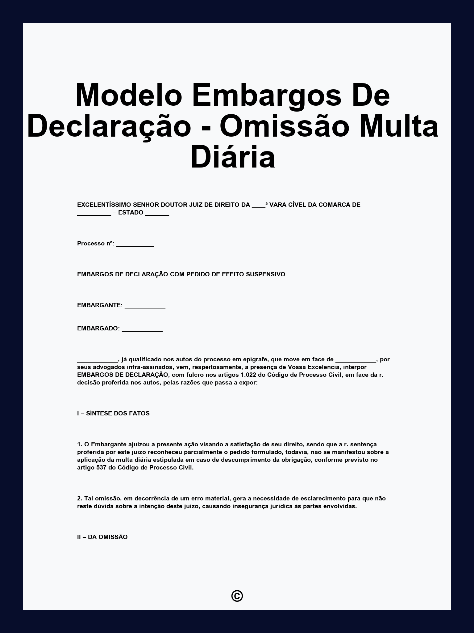 Modelo Embargos De Declaração - Omissão Multa Diária