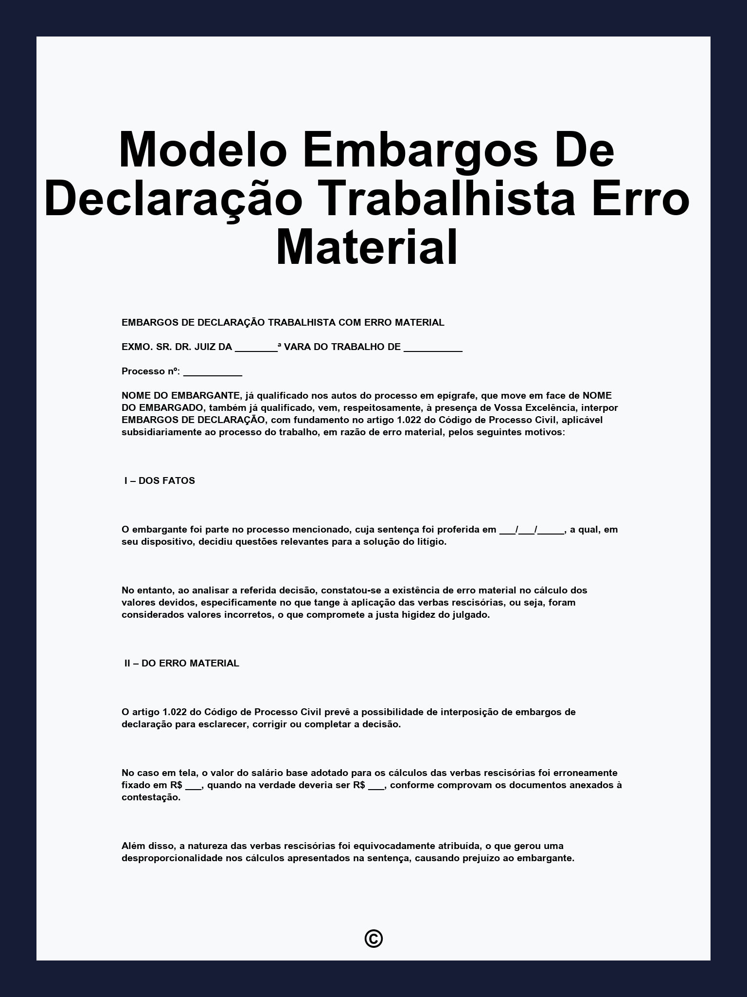 Modelo Embargos De Declaração Trabalhista Erro Material