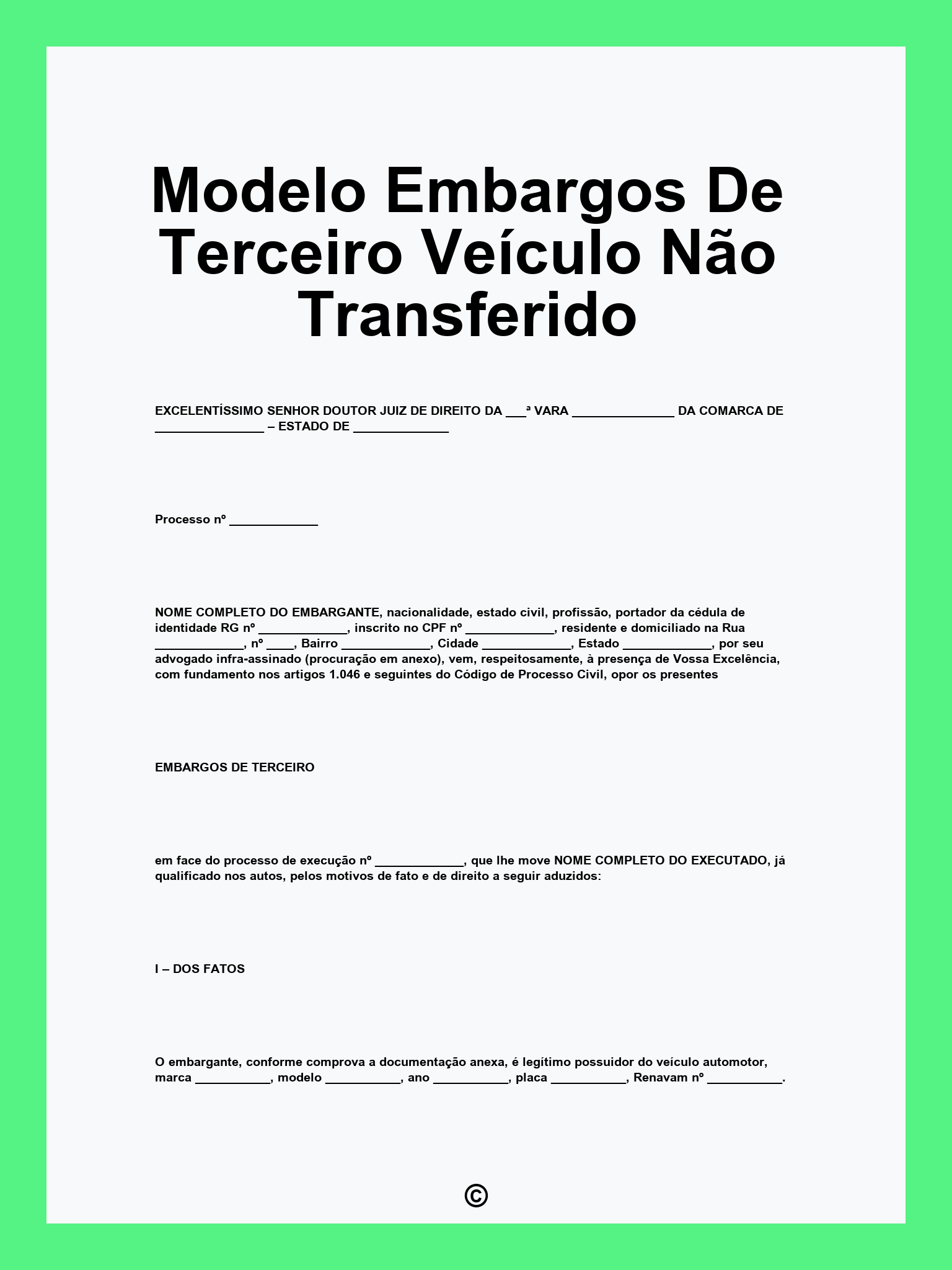 Modelo Embargos De Terceiro Veículo Não Transferido
