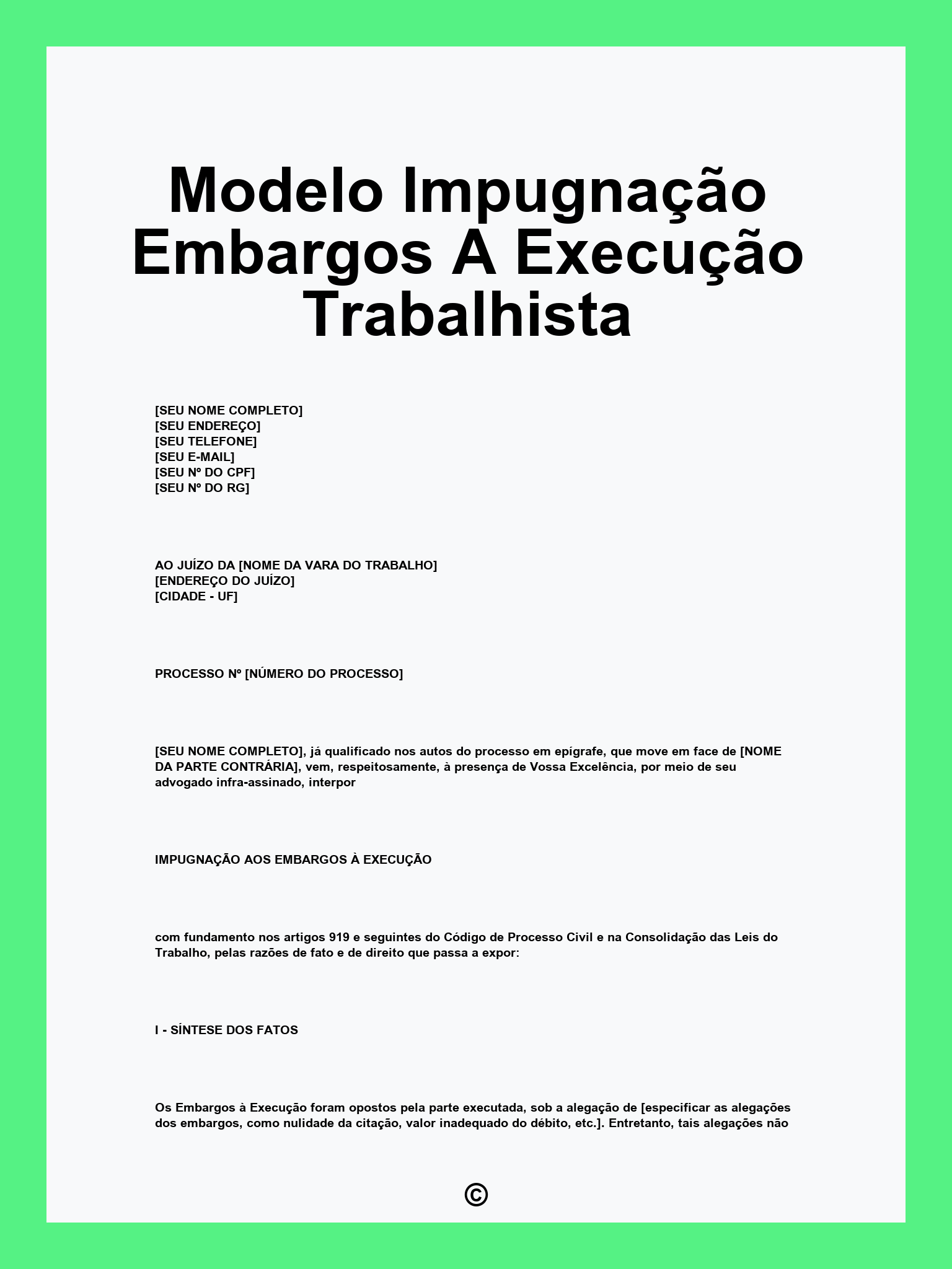 Modelo Impugnação Embargos A Execução Trabalhista