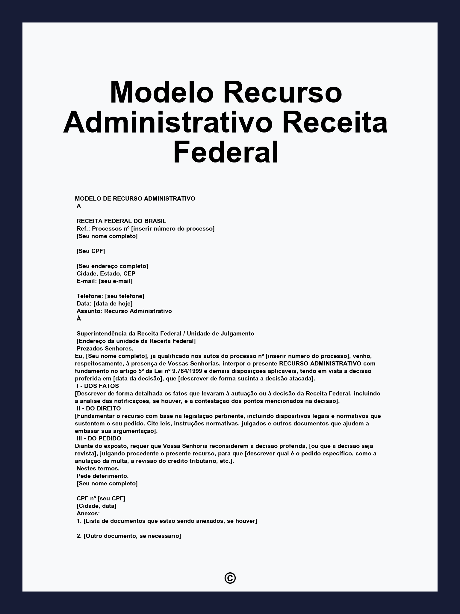 Modelo Recurso Administrativo Receita Federal