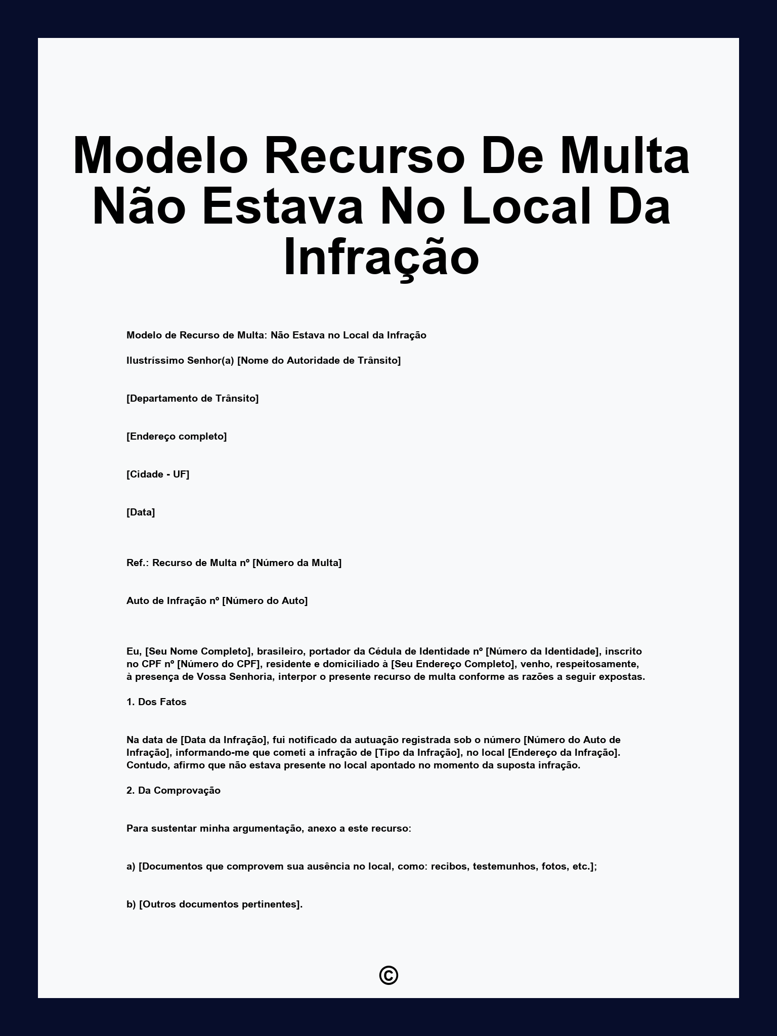 Modelo Recurso De Multa Não Estava No Local Da Infração
