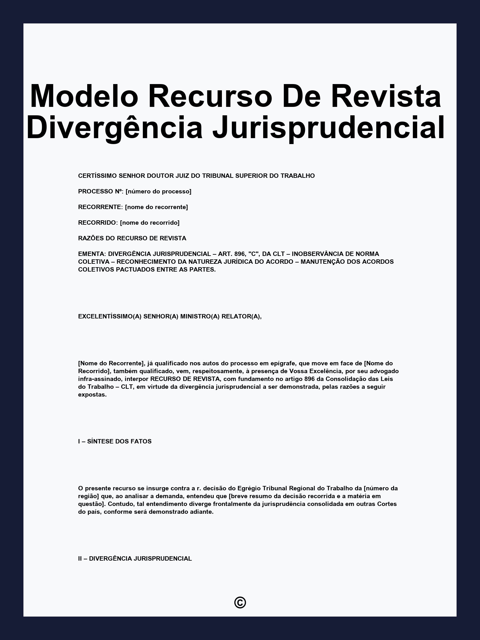 Modelo Recurso De Revista Divergência Jurisprudencial