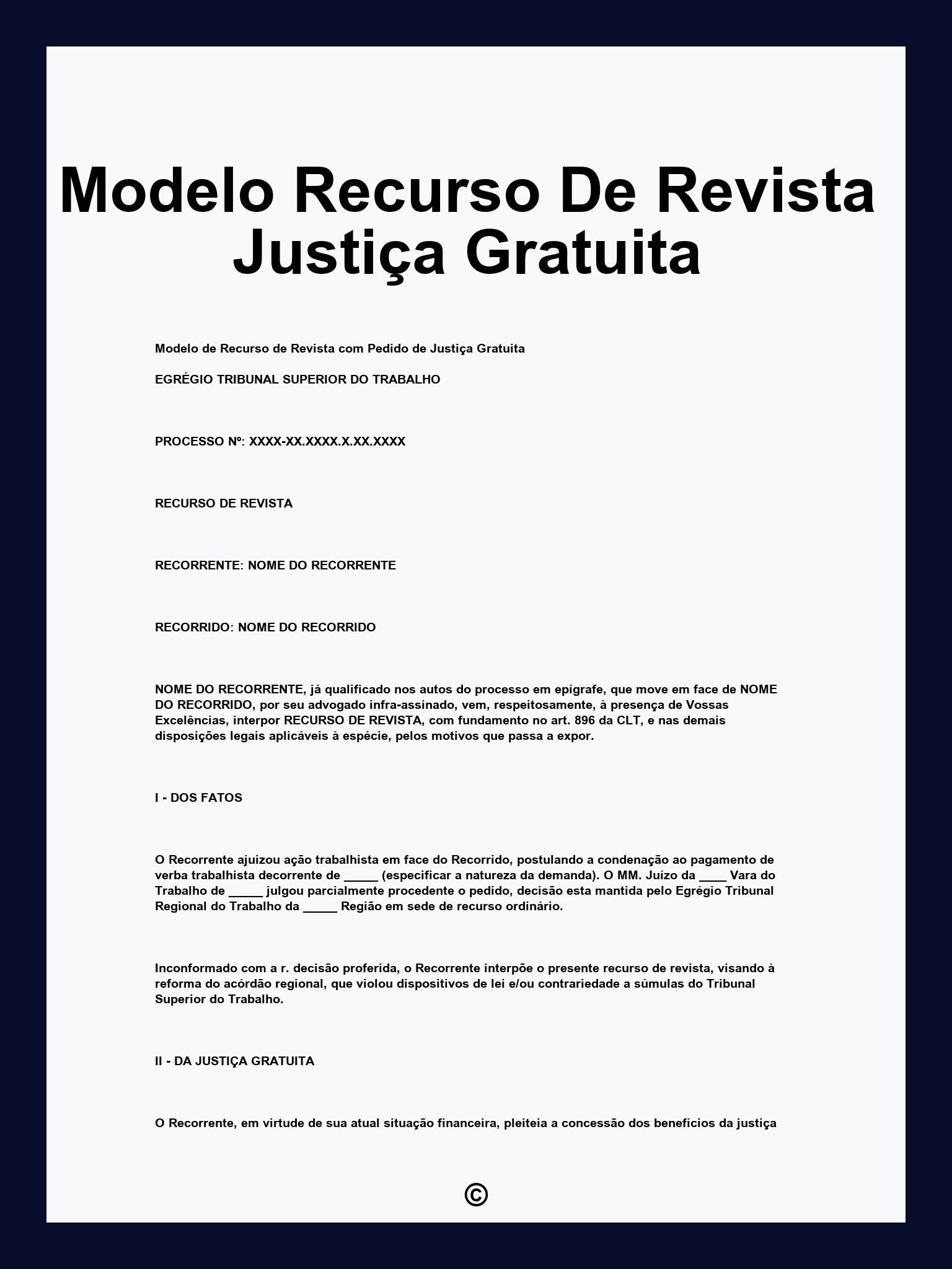 Modelo Recurso De Revista Justiça Gratuita