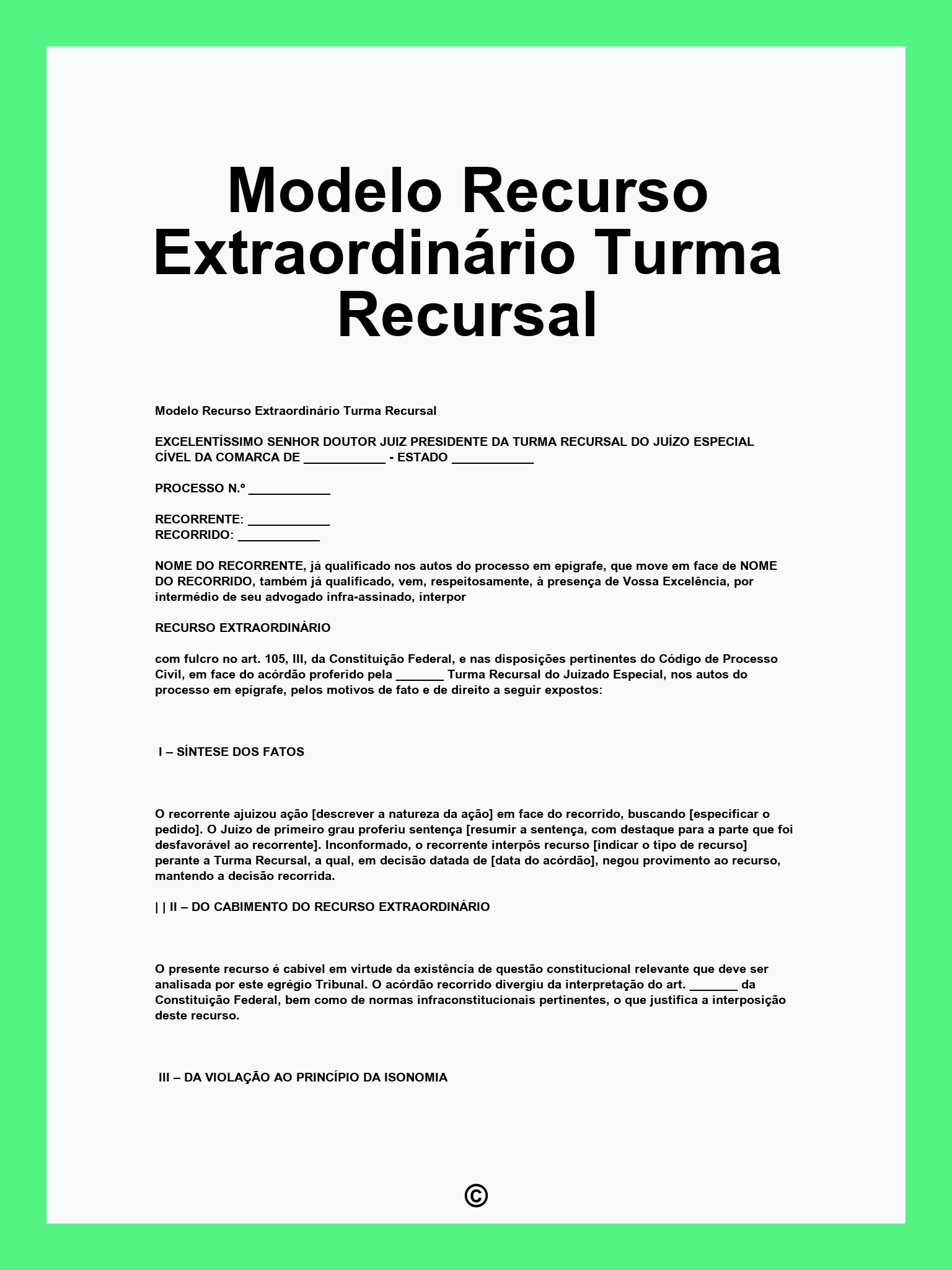 Modelo Recurso Extraordinário Turma Recursal