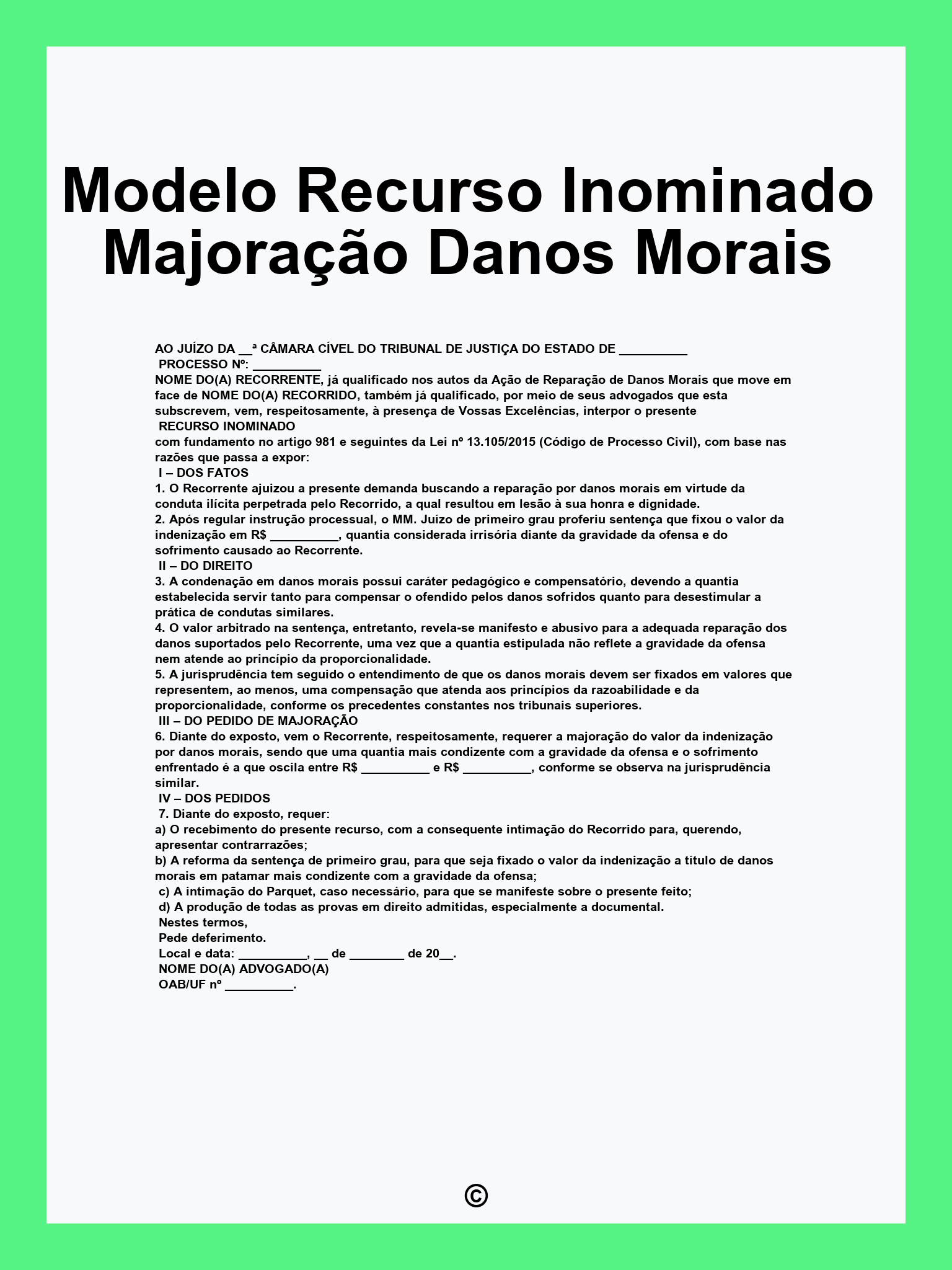 Modelo Recurso Inominado Majoração Danos Morais