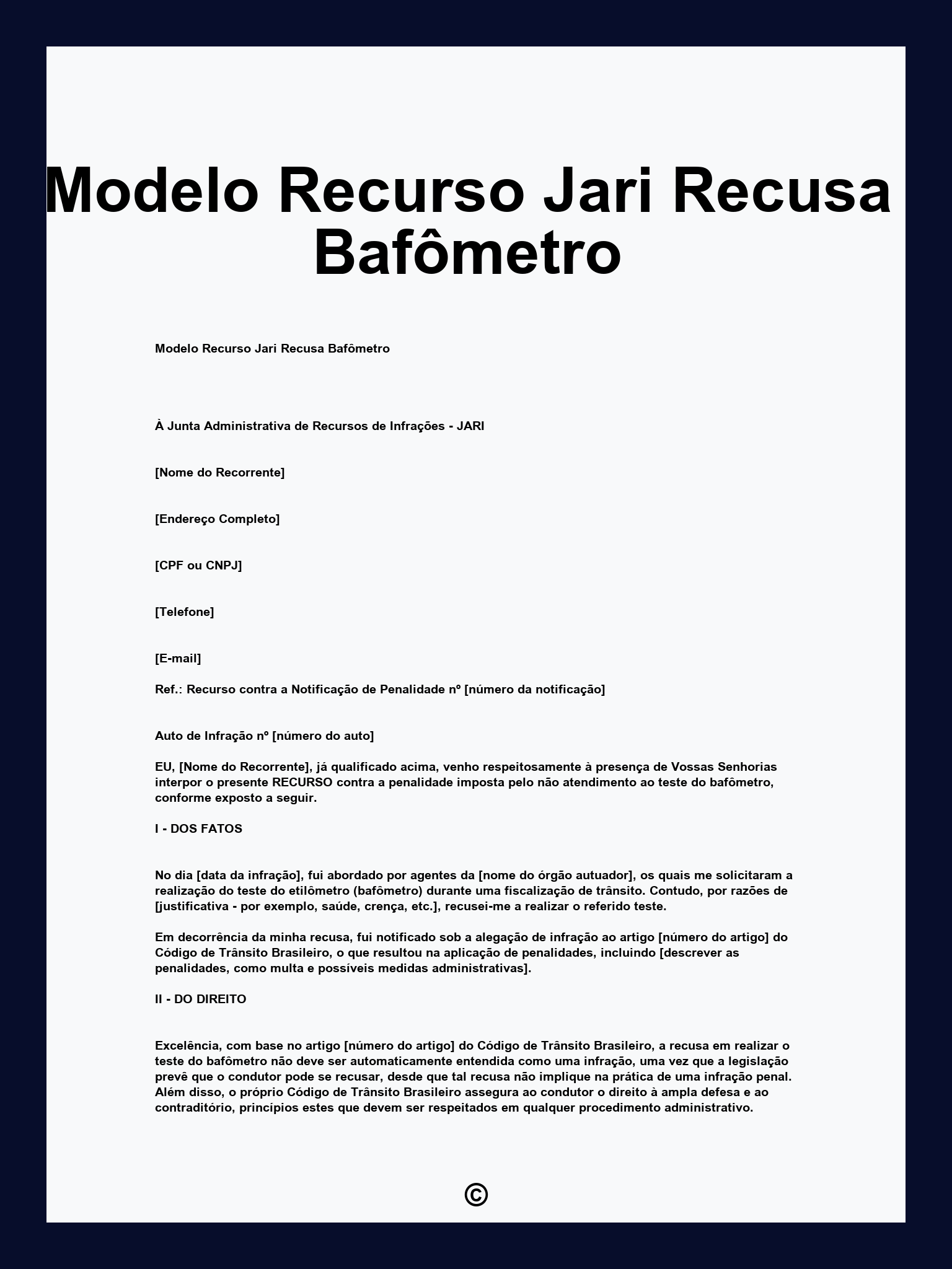 Modelo Recurso Jari Recusa Bafômetro