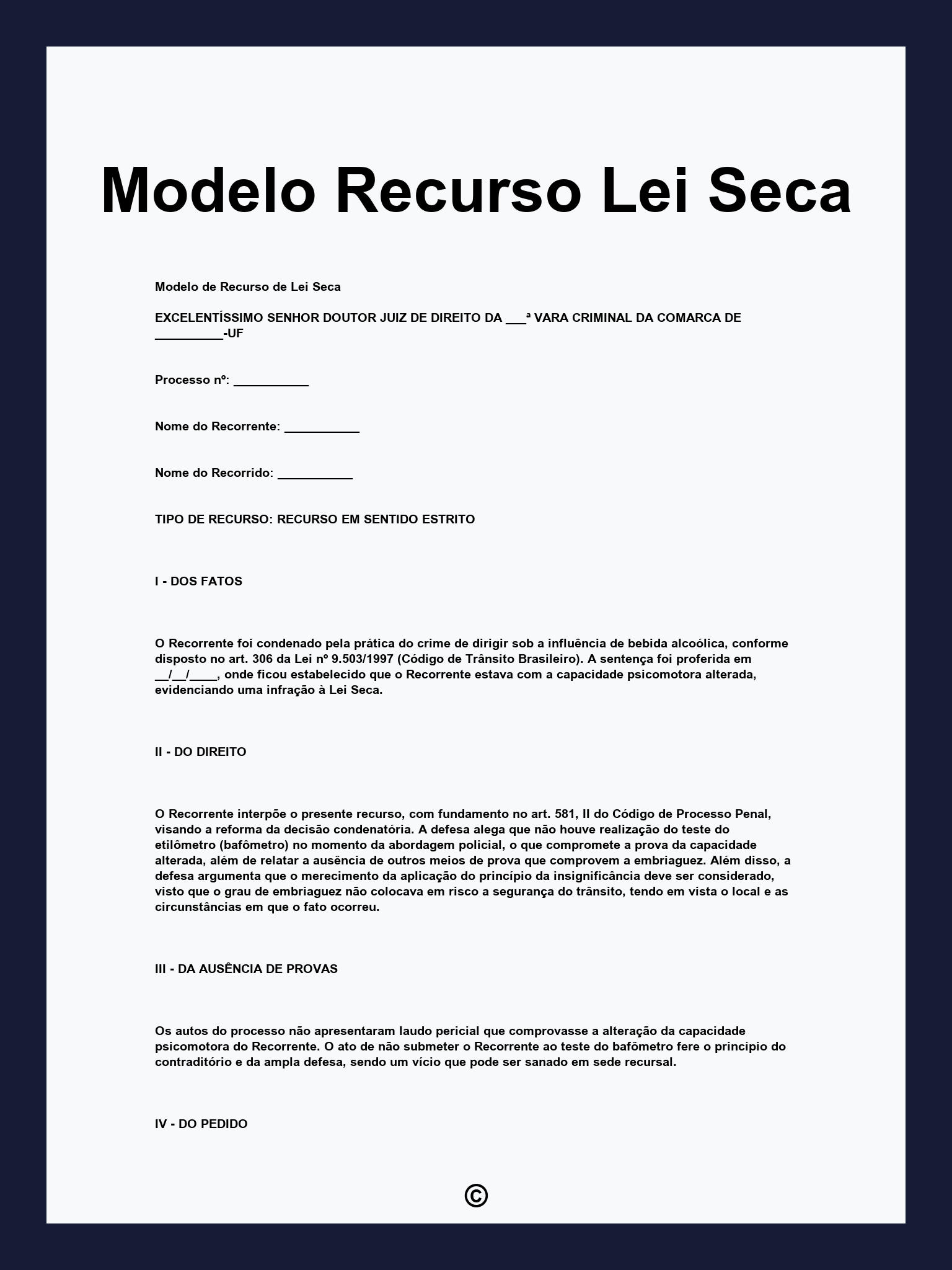 Modelo Recurso Lei Seca