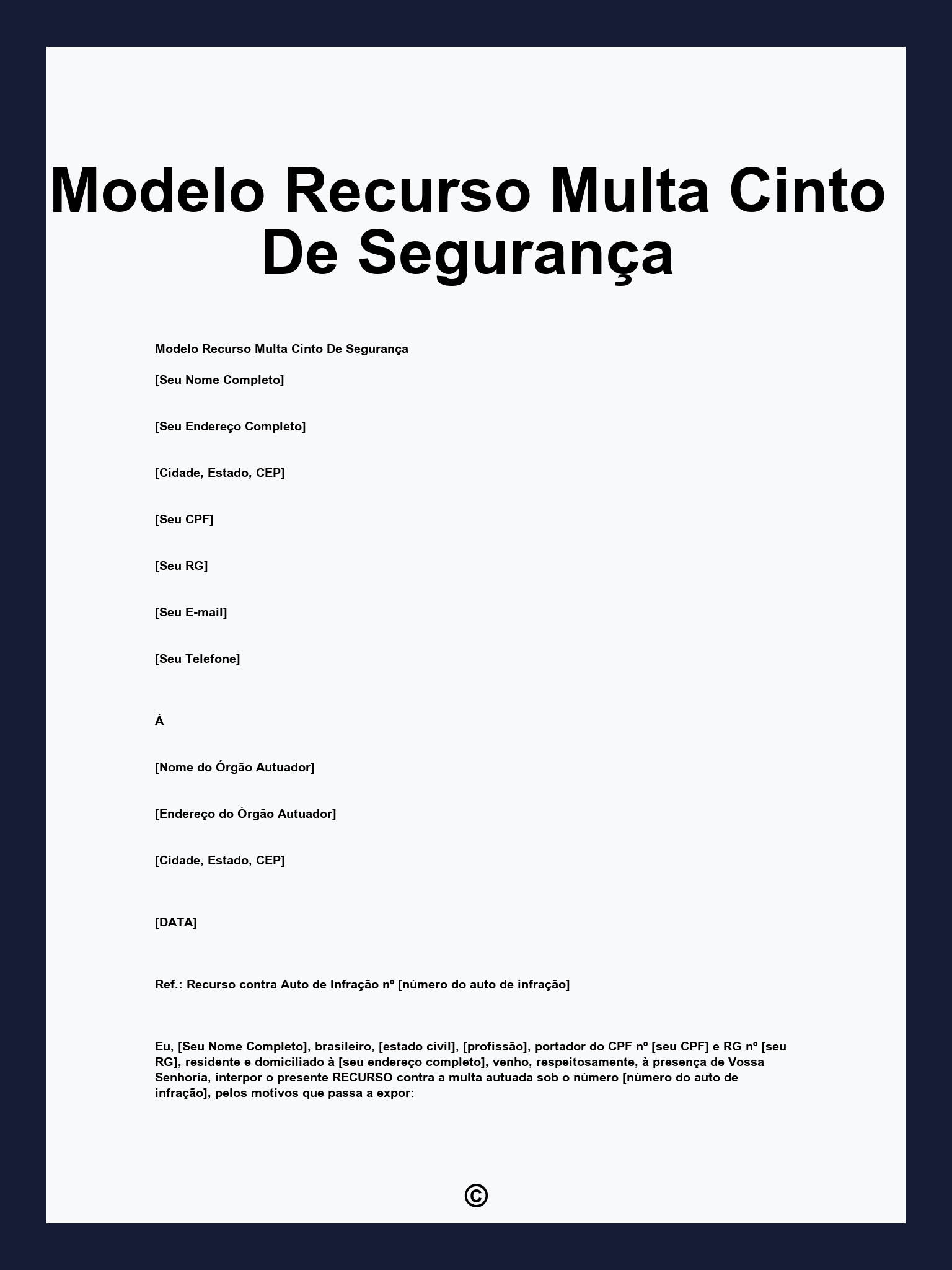 Modelo Recurso Multa Cinto De Segurança