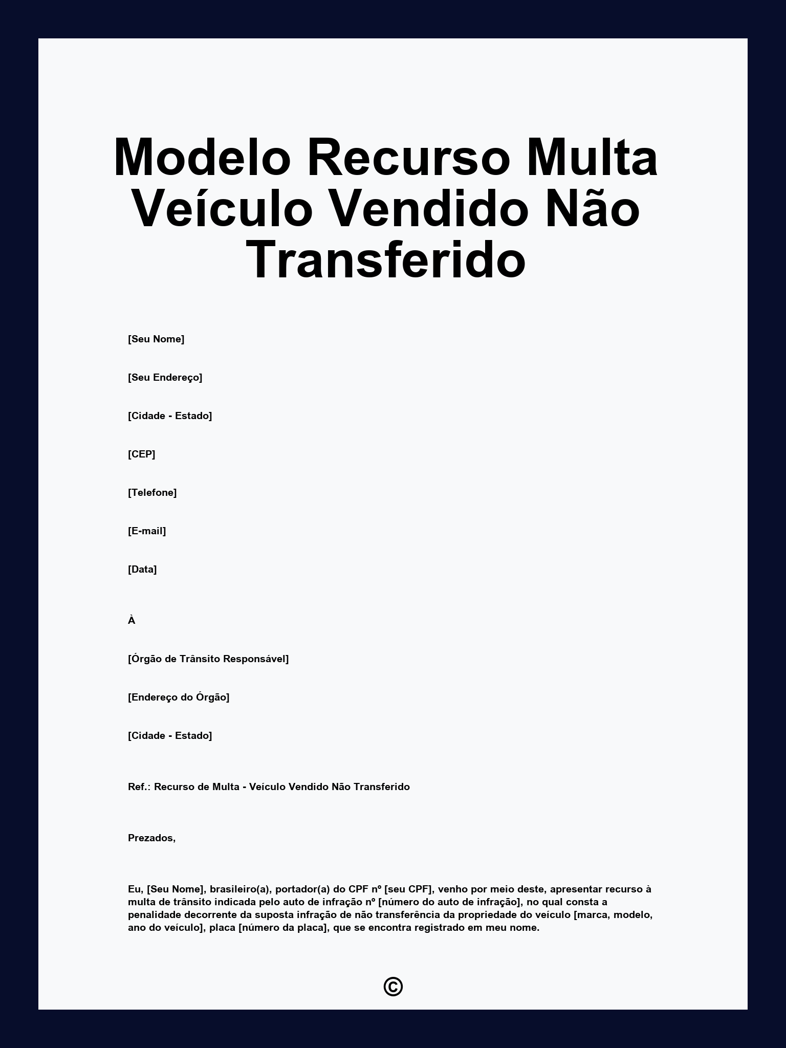 Modelo Recurso Multa Veículo Vendido Não Transferido