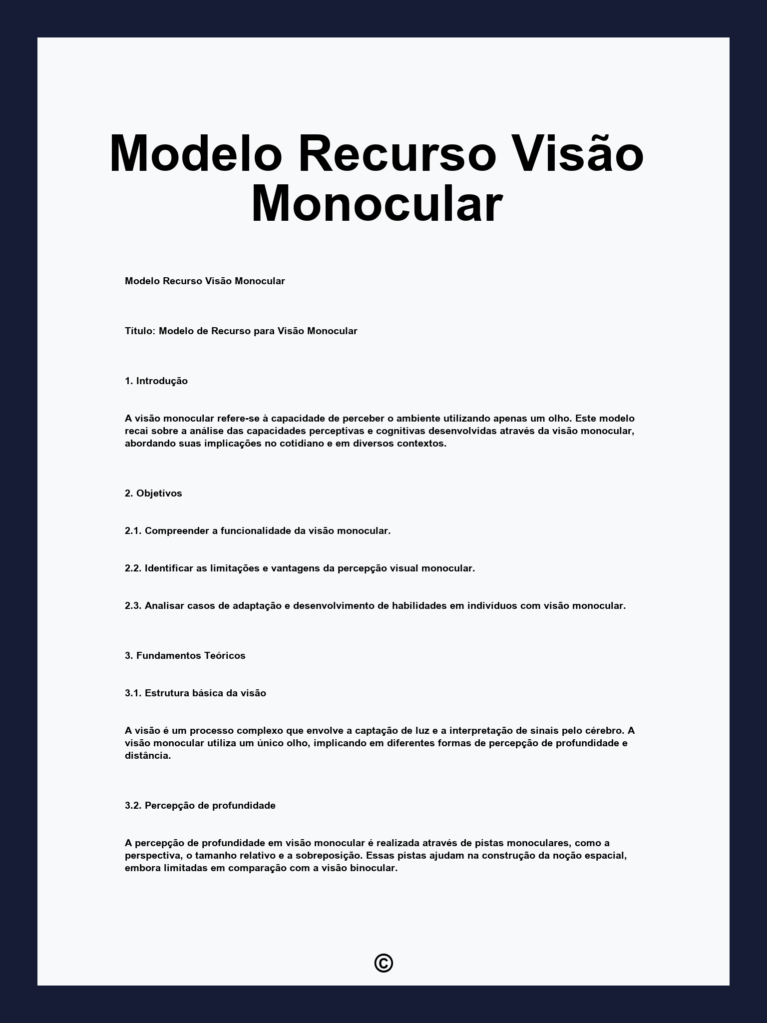 Modelo Recurso Visão Monocular